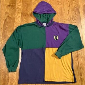 Vintage 90s Legendary IOU Hooded Long Sleeve Shirt L Gold Purple Green Hip Hop
